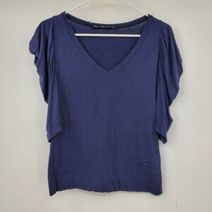 Love‎ Moschino Ruffle Sleeve Blue V Neck Short Sleeve Shirt Top 4 Quiet Luxury